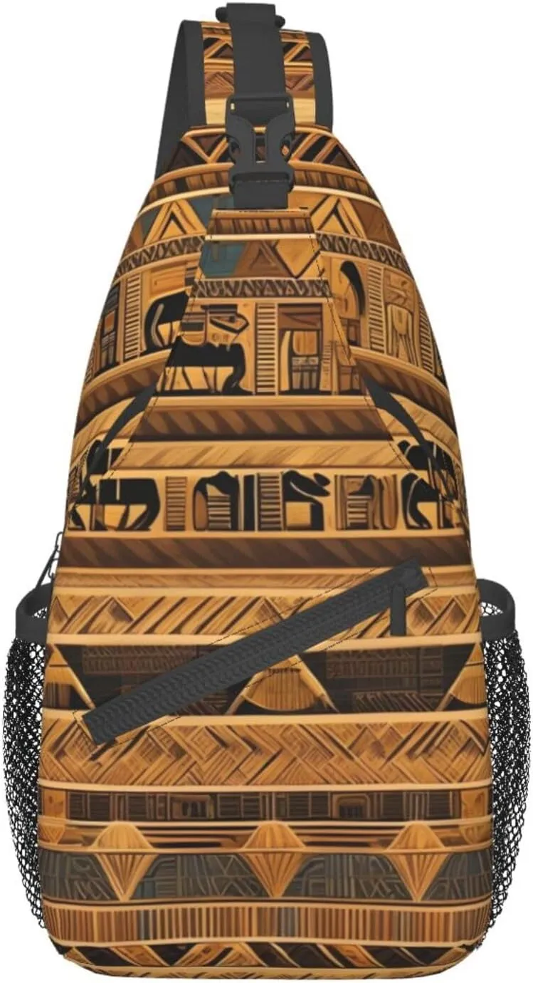 Egyptian Frescoes Crossbody Bag, Men'S And Women'S Chest Crossbody Bag, Zipper Closure, Strap Length Adjustable
