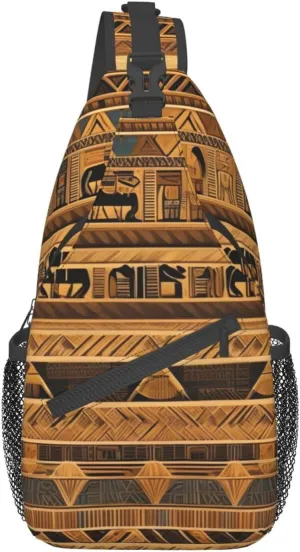 Egyptian Frescoes Crossbody Bag, Men'S And Women'S Chest Crossbody Bag, Zipper Closure, Strap Length Adjustable