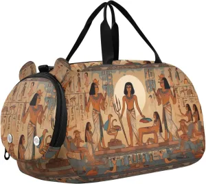 Egyptian Gods Duffle Bag for Girl, Sports Duffle Gym Bags with Shoe Compartment, Personalized Overnight Bag Travel Weekender for Kids