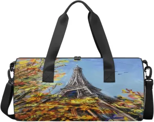 Eiffel Tower Paris France Sports Duffel Bag, Gym Tote Bag Waterproof Weekender Travel Bag for Overnight Travel Luggage Workout Women Men
