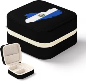 El Salvador Flag Map Jewelry Organizer PU Leather Travel Jewelry Case Portable Jewelry Storage Holder Boxes