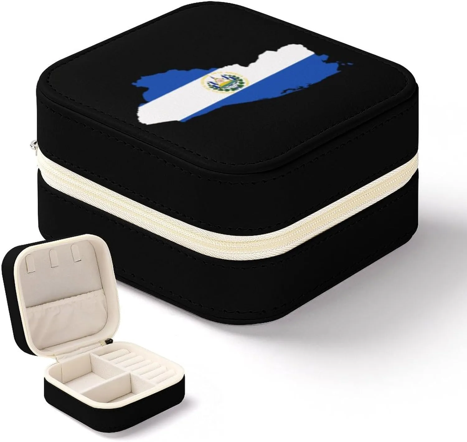 El Salvador Flag Map Jewelry Organizer PU Leather Travel Jewelry Case Portable Jewelry Storage Holder Boxes