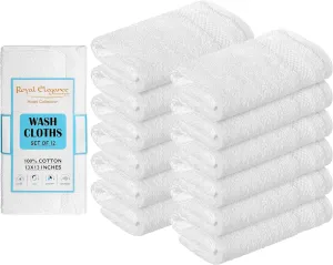 Elaine Karen White Wash Cloths for Your Face - 12 Pack Premium Cotton Washcloths - Hotel & Spa Bathroom Face Towels - 13x13 Face-Cloth