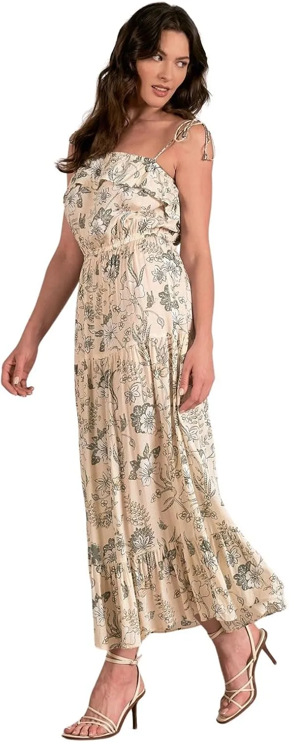 ELAN Women's Tie Strap Ruffled Maxi Dress