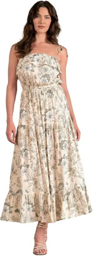 ELAN Women's Tie Strap Ruffled Maxi Dress