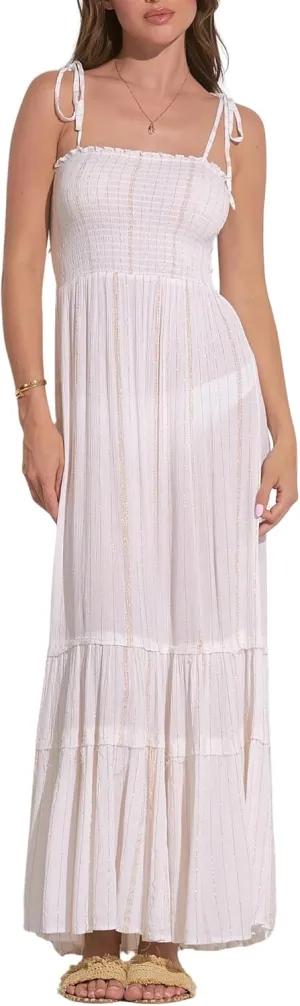 ELAN Women's Tie-Strap Smocked Bodice Cover-Up Maxi Dress