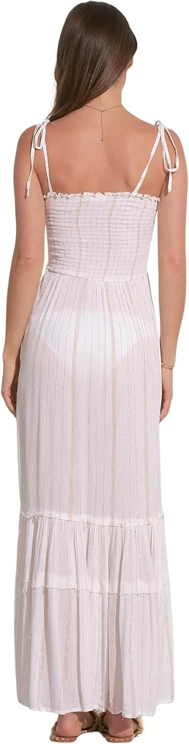 ELAN Women's Tie-Strap Smocked Bodice Cover-Up Maxi Dress