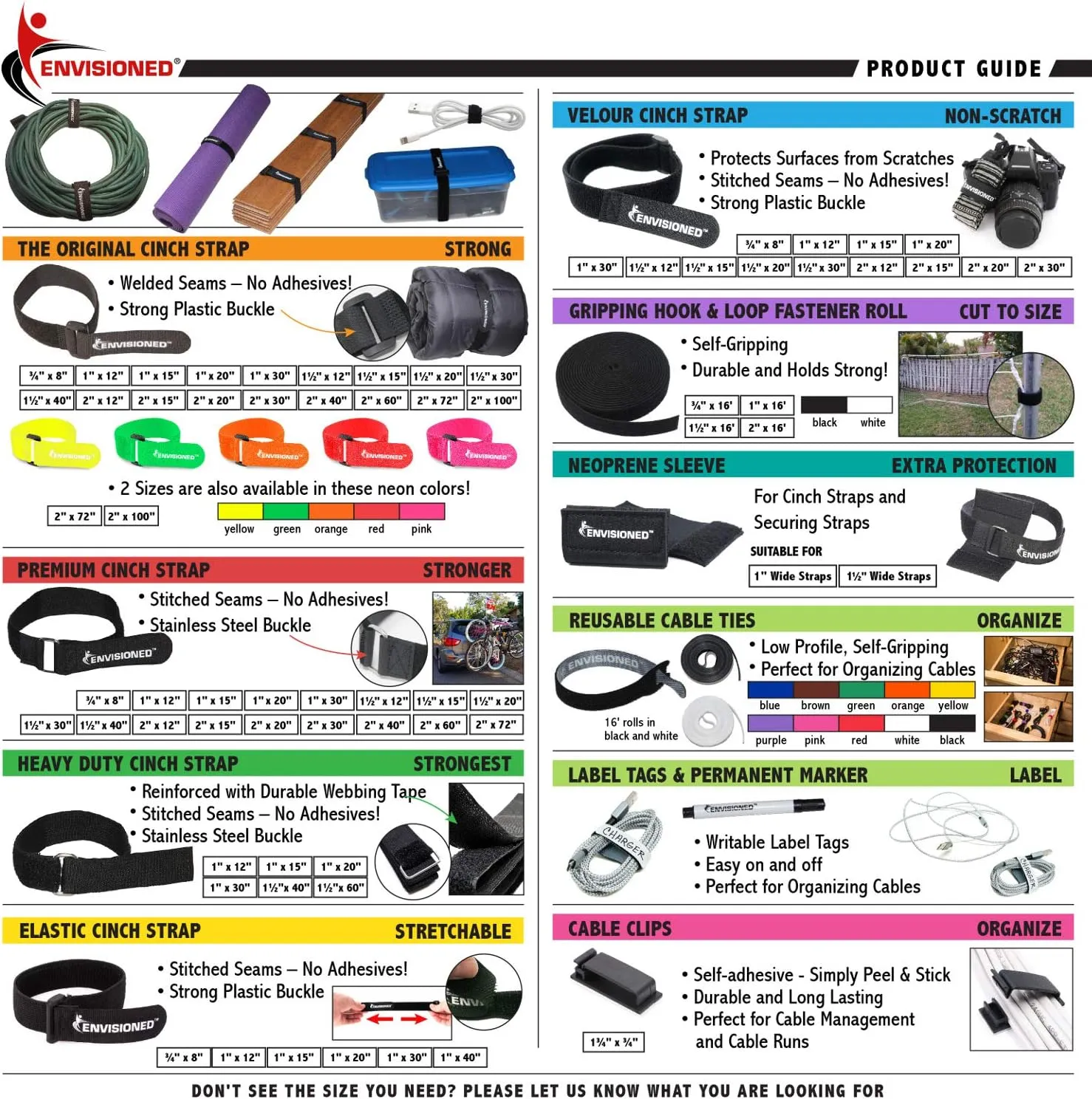 Elastic Reusable Cinch Straps 1"x20" - 10 Pack Hook and Loop - Plus 2 Free Bonus Reusable Cable Ties