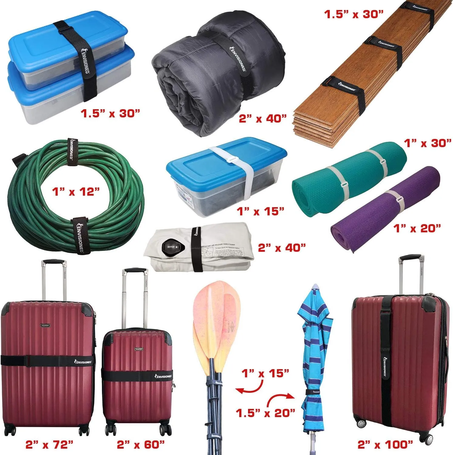 Elastic Reusable Cinch Straps 1"x20" - 10 Pack Hook and Loop - Plus 2 Free Bonus Reusable Cable Ties