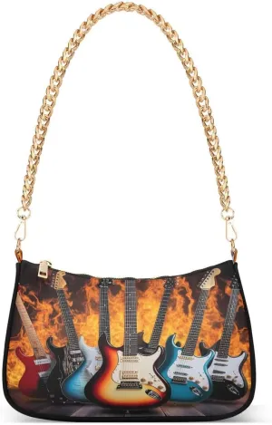 Electric Guitar Music Fantasy Tote Bag Hobo Handbag for Women Ladies Shoulder Bag Mini Clutch Purse with Zipper Closure