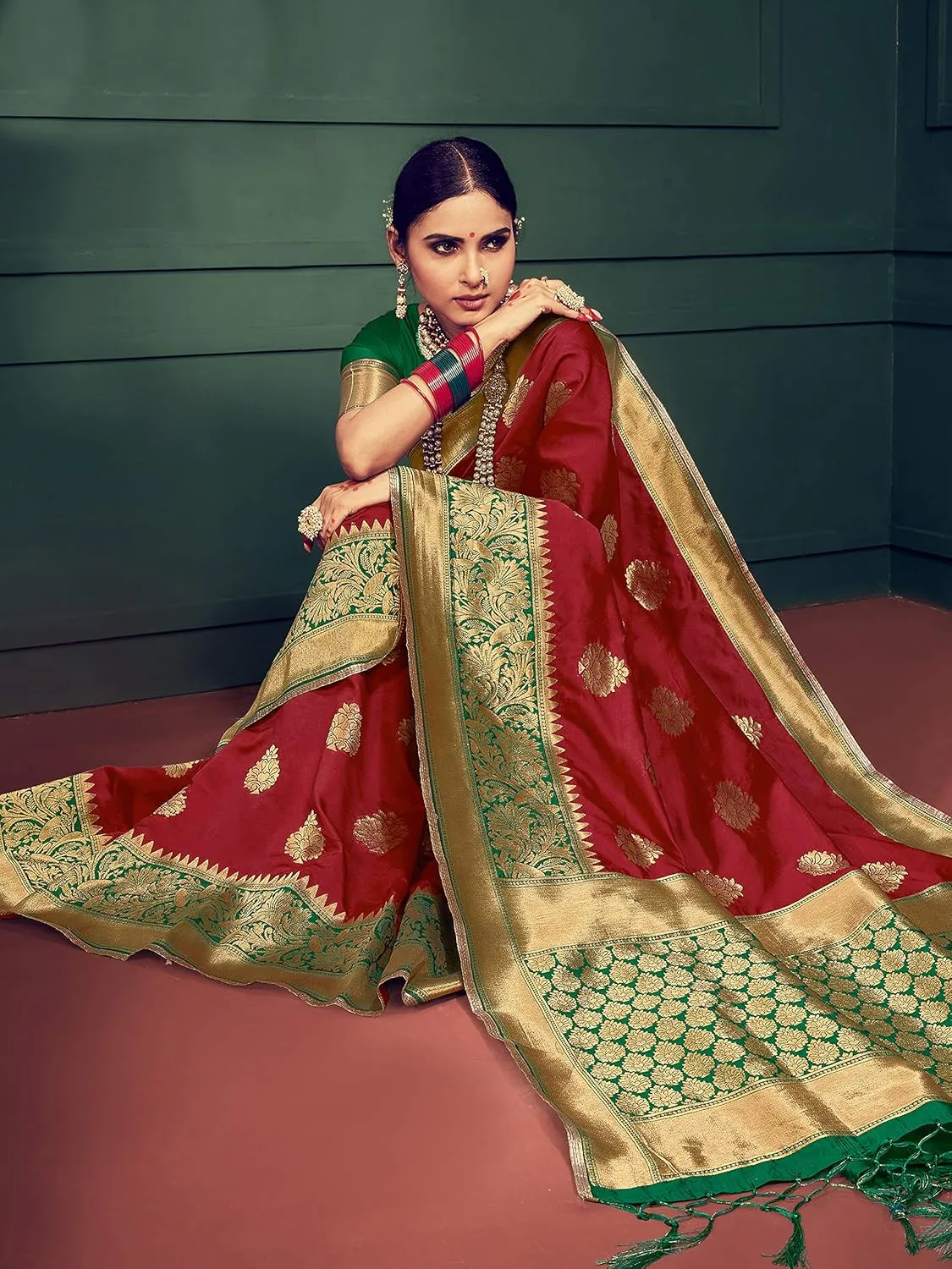 Elina fashion Sarees For Women Banarasi Art Silk Woven Saree l Indian Ethnic Wedding Gift Sari with Unstitched Blouse