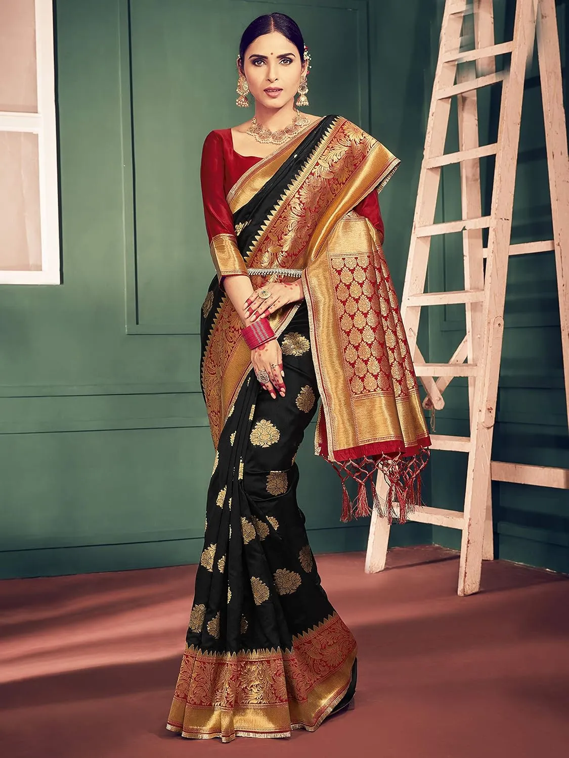 Elina fashion Sarees For Women Banarasi Art Silk Woven Saree l Indian Ethnic Wedding Gift Sari with Unstitched Blouse