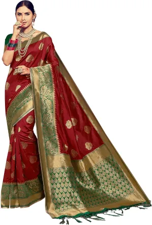 Elina fashion Sarees For Women Banarasi Art Silk Woven Saree l Indian Ethnic Wedding Gift Sari with Unstitched Blouse