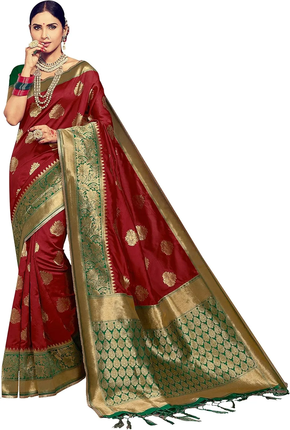 Elina fashion Sarees For Women Banarasi Art Silk Woven Saree l Indian Ethnic Wedding Gift Sari with Unstitched Blouse