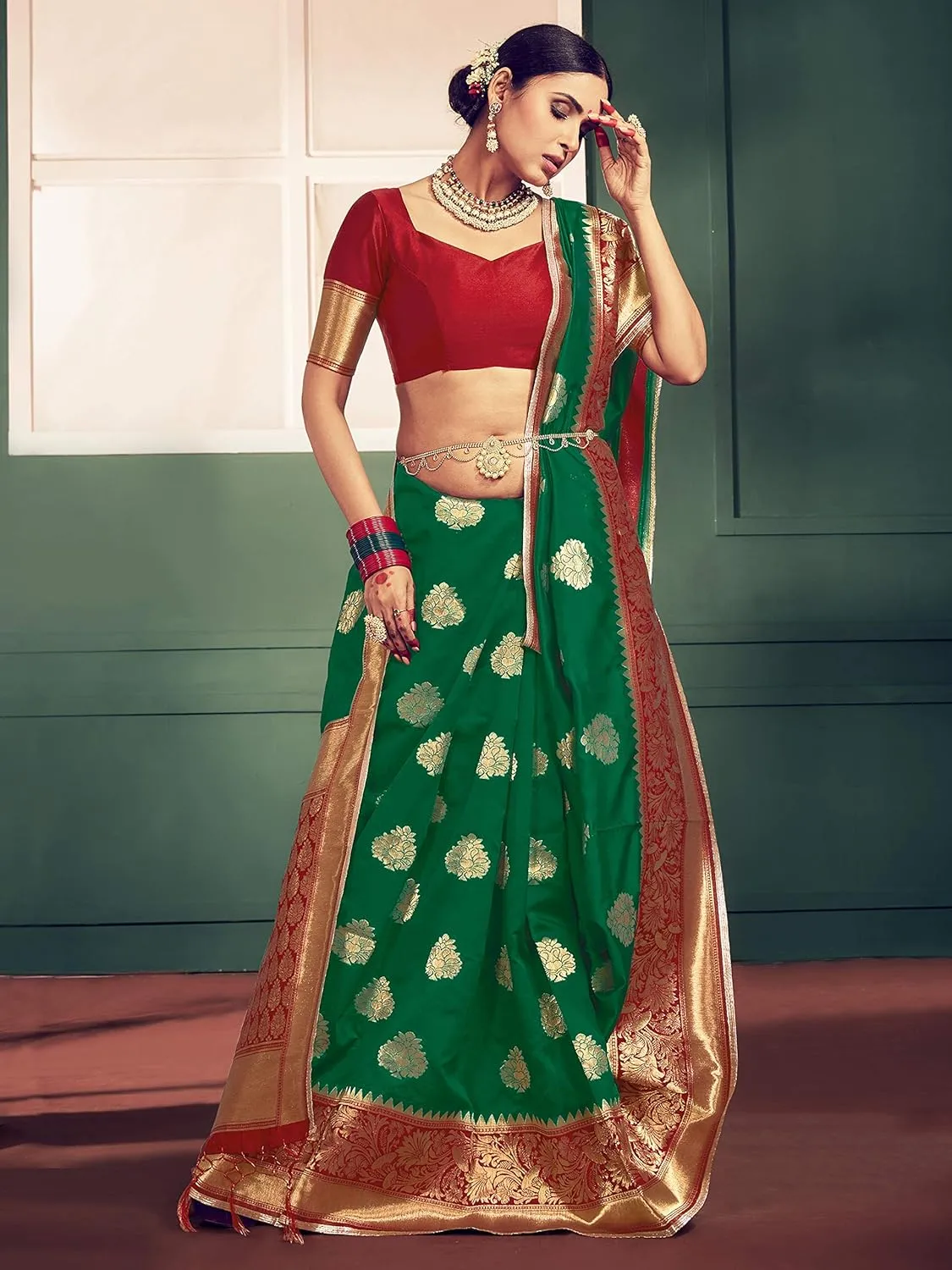 Elina fashion Sarees For Women Banarasi Art Silk Woven Saree l Indian Ethnic Wedding Gift Sari with Unstitched Blouse