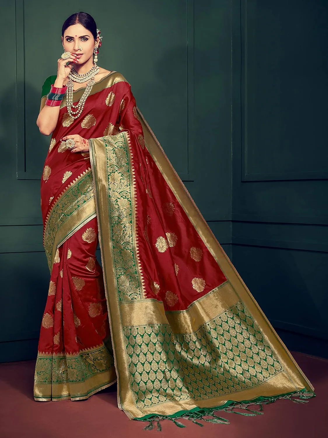 Elina fashion Sarees For Women Banarasi Art Silk Woven Saree l Indian Ethnic Wedding Gift Sari with Unstitched Blouse