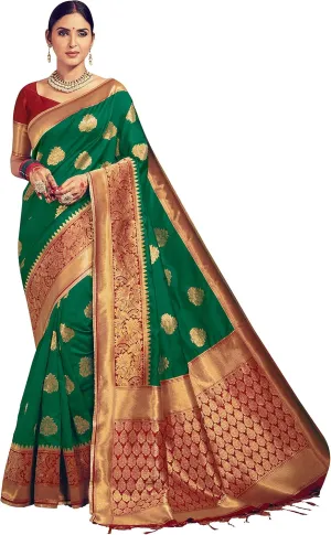 Elina fashion Sarees For Women Banarasi Art Silk Woven Saree l Indian Ethnic Wedding Gift Sari with Unstitched Blouse