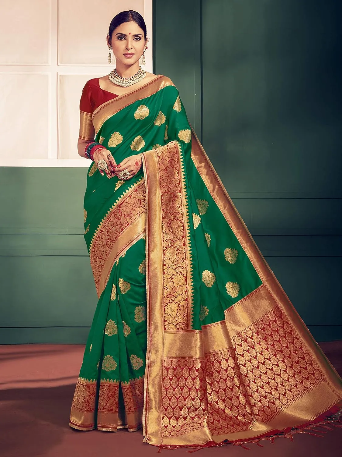 Elina fashion Sarees For Women Banarasi Art Silk Woven Saree l Indian Ethnic Wedding Gift Sari with Unstitched Blouse