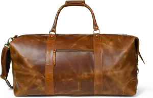 ELIZO Large Leather Duffle Bag For Men Women Big REAL FULL GRAIN Travel Overnight Weekender Carry On Luggage Sports Gym Bags (Antique 24 Inch) Heritage