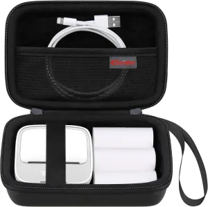 Elonbo Carrying Case for iDPRT Mini Printer, Label Maker Machine Travel Bag, Portable Sticker Thermal Label Printer Storage Holder, Mesh Pocket Fits Printer Paper Label Tape, Black