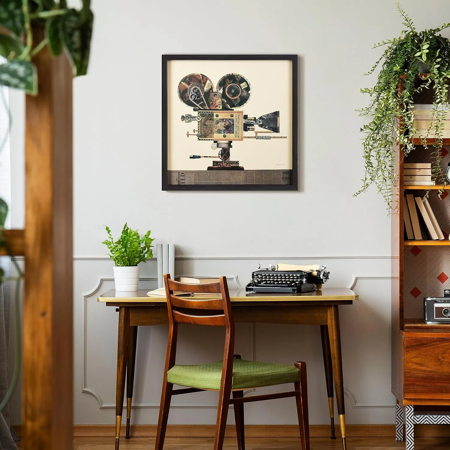 Empire Art Direct Antique Film Projector Dimensional Collage Handmade by Alex Zeng Framed Graphic Landscape Wall Art Ready to Hang, 25" x 25"