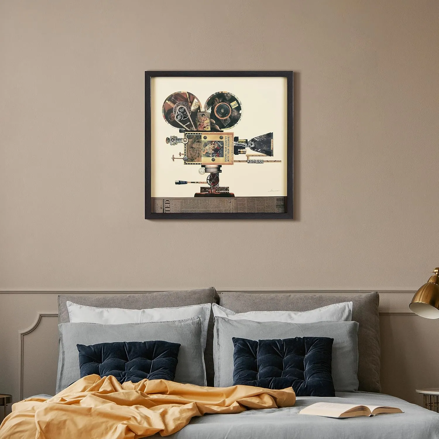 Empire Art Direct Antique Film Projector Dimensional Collage Handmade by Alex Zeng Framed Graphic Landscape Wall Art Ready to Hang, 25" x 25"