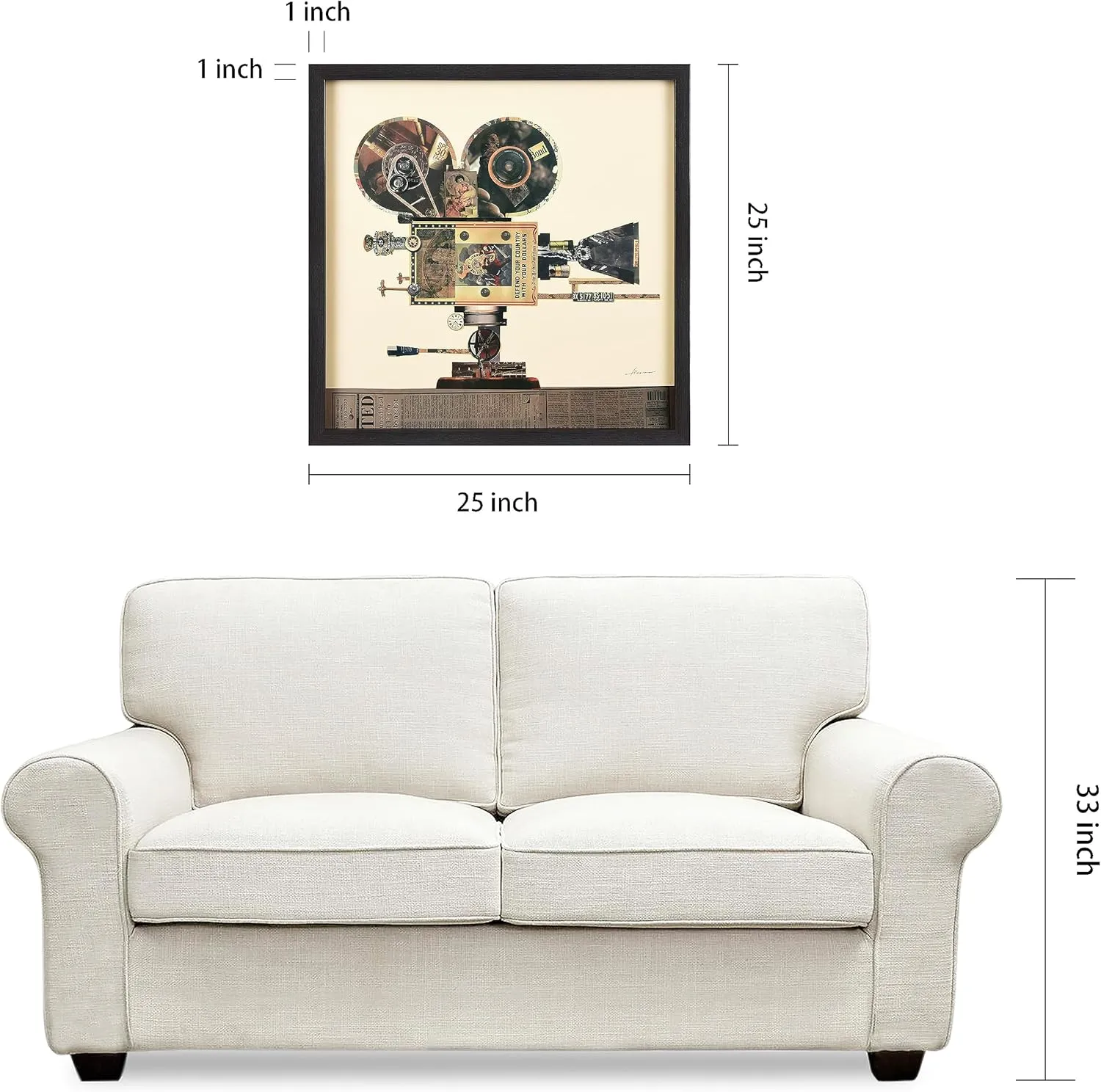 Empire Art Direct Antique Film Projector Dimensional Collage Handmade by Alex Zeng Framed Graphic Landscape Wall Art Ready to Hang, 25" x 25"