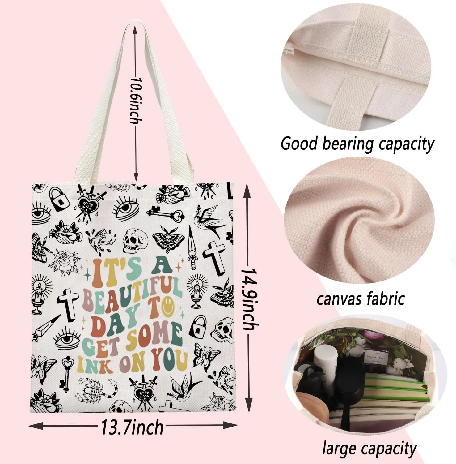 ENSIANTH Tattoo Artist Tote Bag Tattoo Lover Gift Tattooist Gift Get Some Ink,Tattooer gift Tatted Artist Handbag