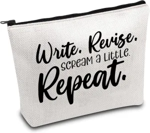 ENSIANTH Writer Cosmetic Bag Editor Writing Gift Author Appreciation Gift Write Revise Scream A Little Repeat Makeup Bag (Writer MU)