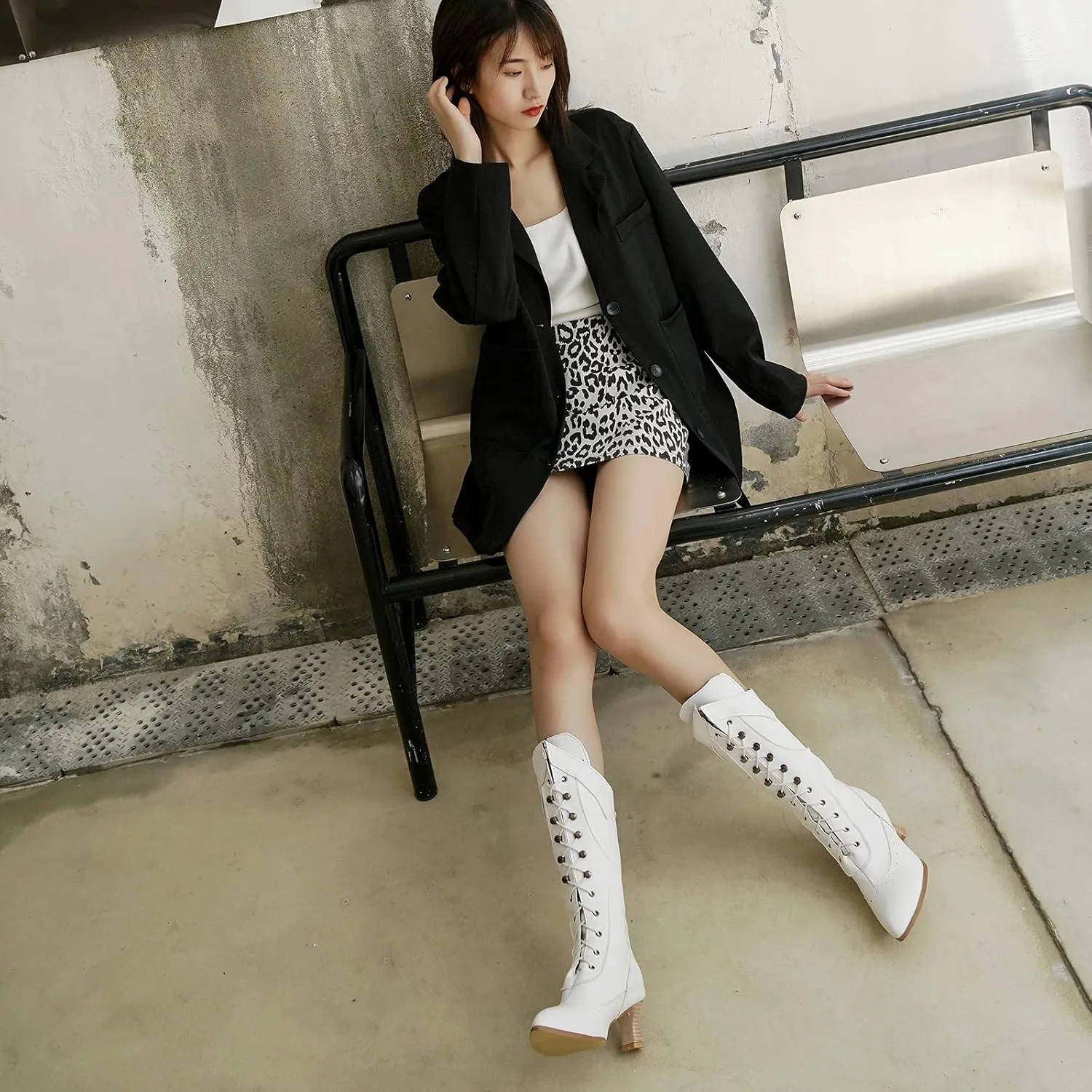 Erocalli Goth Boots Renaissance Victorian Shoes Sweet Bow Mid Calf Boots Mid Heels Lace Up Studded Bowknot ​Witch Boot
