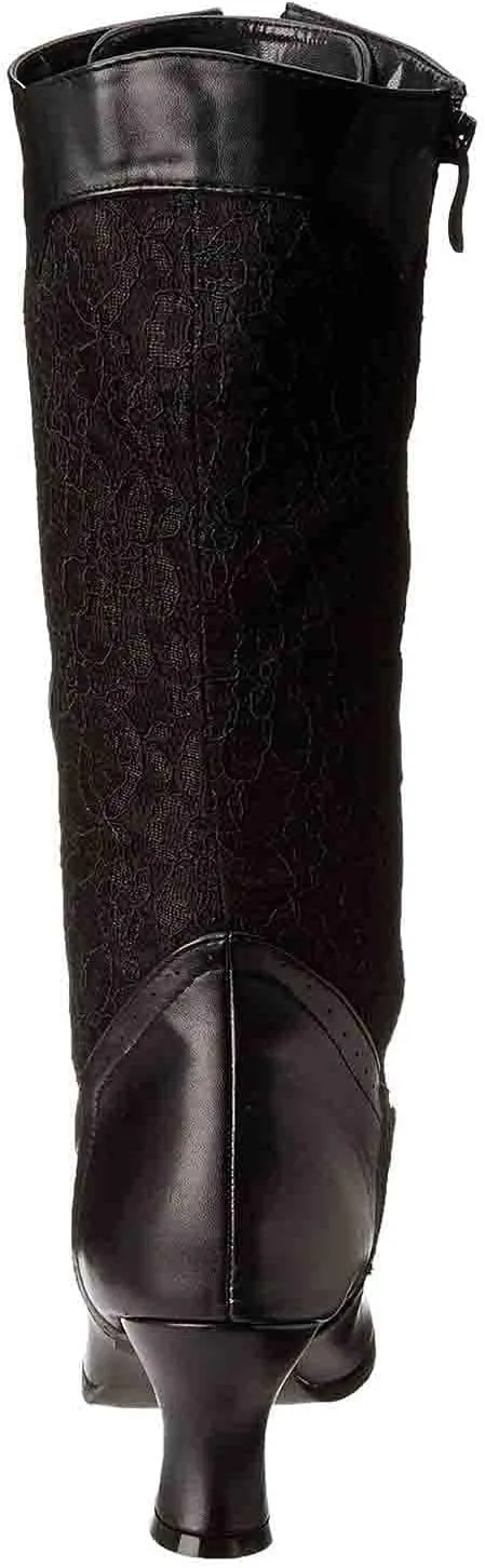 Erocalli Goth Boots Renaissance Victorian Shoes Sweet Bow Mid Calf Boots Mid Heels Lace Up Studded Bowknot ​Witch Boot