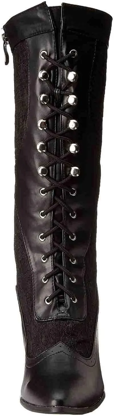 Erocalli Goth Boots Renaissance Victorian Shoes Sweet Bow Mid Calf Boots Mid Heels Lace Up Studded Bowknot ​Witch Boot