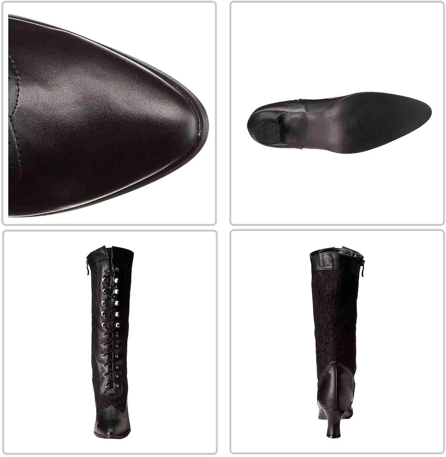 Erocalli Goth Boots Renaissance Victorian Shoes Sweet Bow Mid Calf Boots Mid Heels Lace Up Studded Bowknot ​Witch Boot