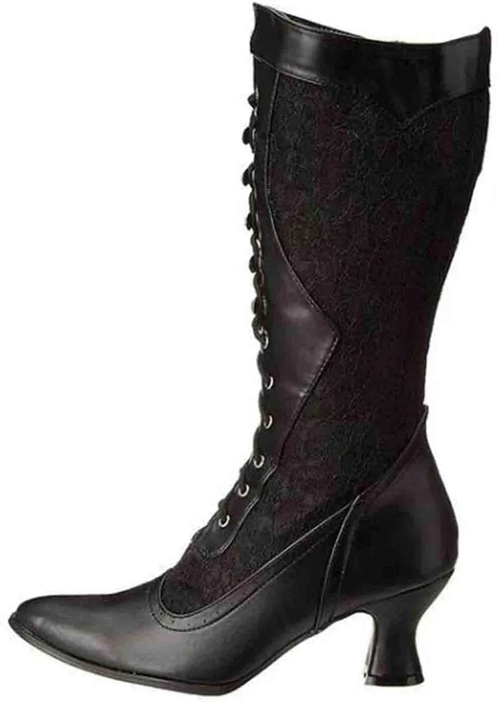 Erocalli Goth Boots Renaissance Victorian Shoes Sweet Bow Mid Calf Boots Mid Heels Lace Up Studded Bowknot ​Witch Boot