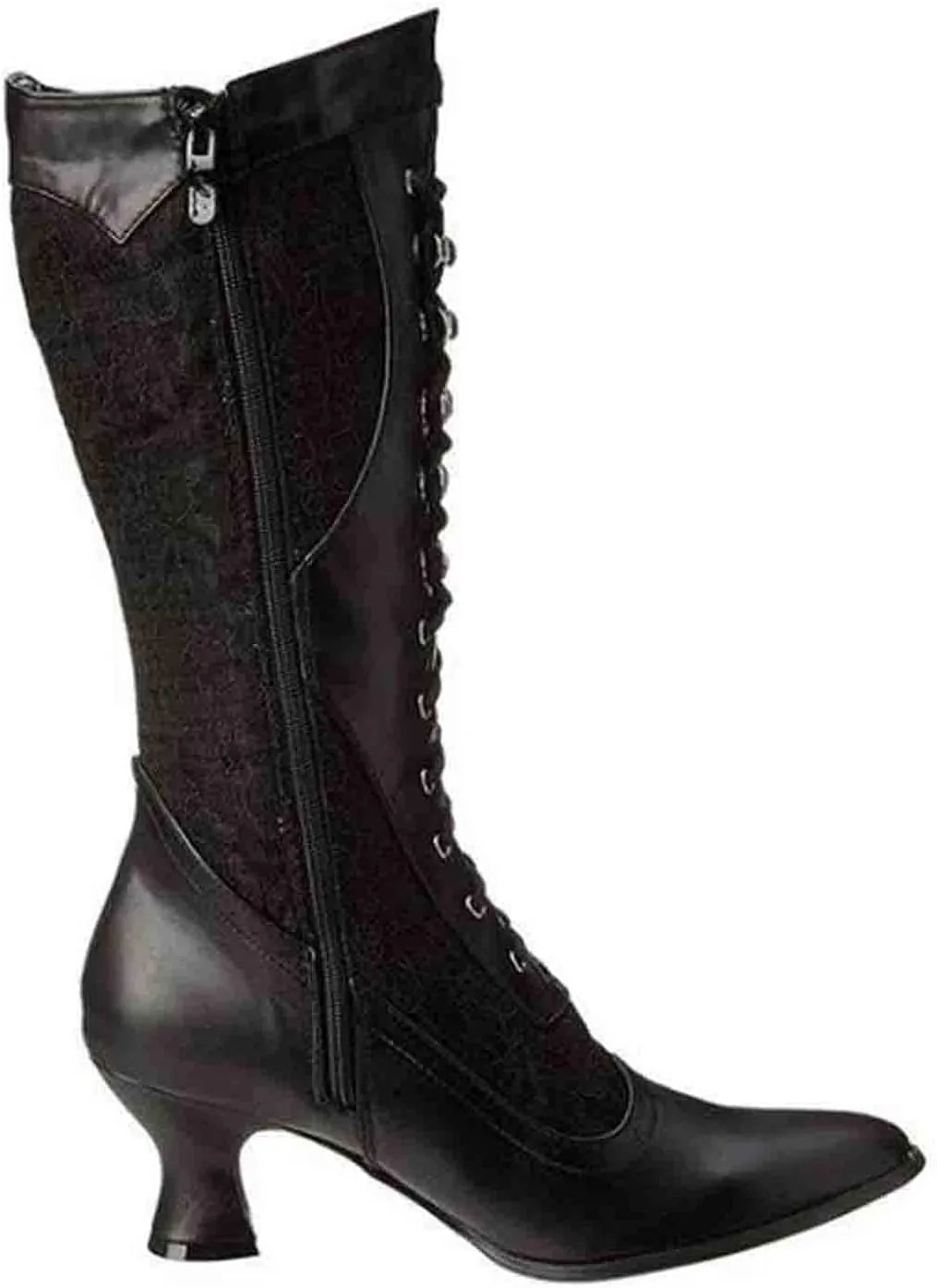 Erocalli Goth Boots Renaissance Victorian Shoes Sweet Bow Mid Calf Boots Mid Heels Lace Up Studded Bowknot ​Witch Boot