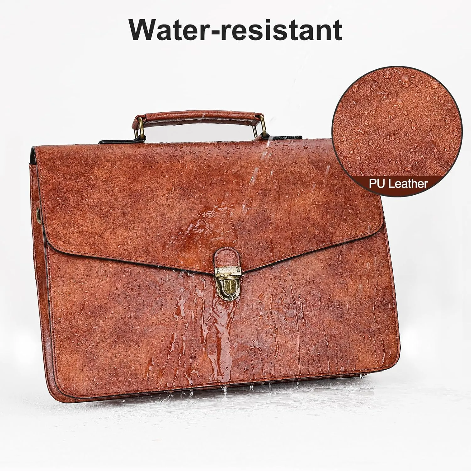 ESTARER Mens Leather Briefcase 15.6 Inch Laptop Messenger Bag, Computer Shoulder Bag Professional Office Satchel for Work Business, Brown