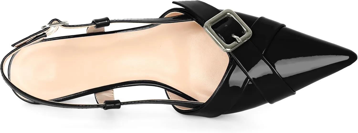 Esvowido Women Slingback Kitten Heels Pointed Toe Low Heel Pumps Adjustable Buckle Straps for Work Party Casual Outfit