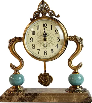 European Retro Mantel Clock with Pendulum Vintage Chiming Clock Desk Clock with Swinging for Office Home Decor Gift Battery Operated