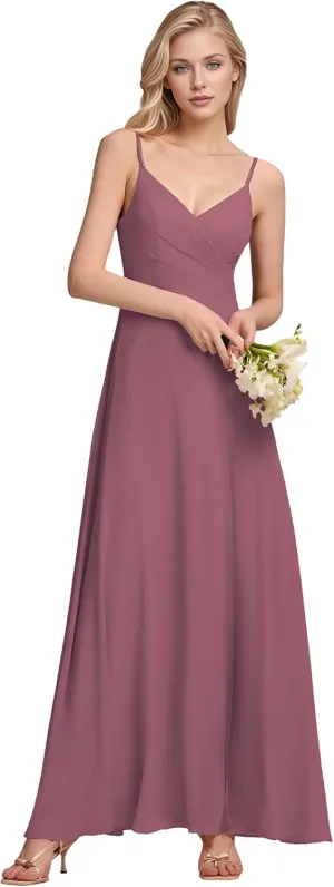 Ever-Pretty Women's Sexy Side Slit V Neck Spaghetti Straps Chiffon A Line Bridesmaid Dress 0128B-PH