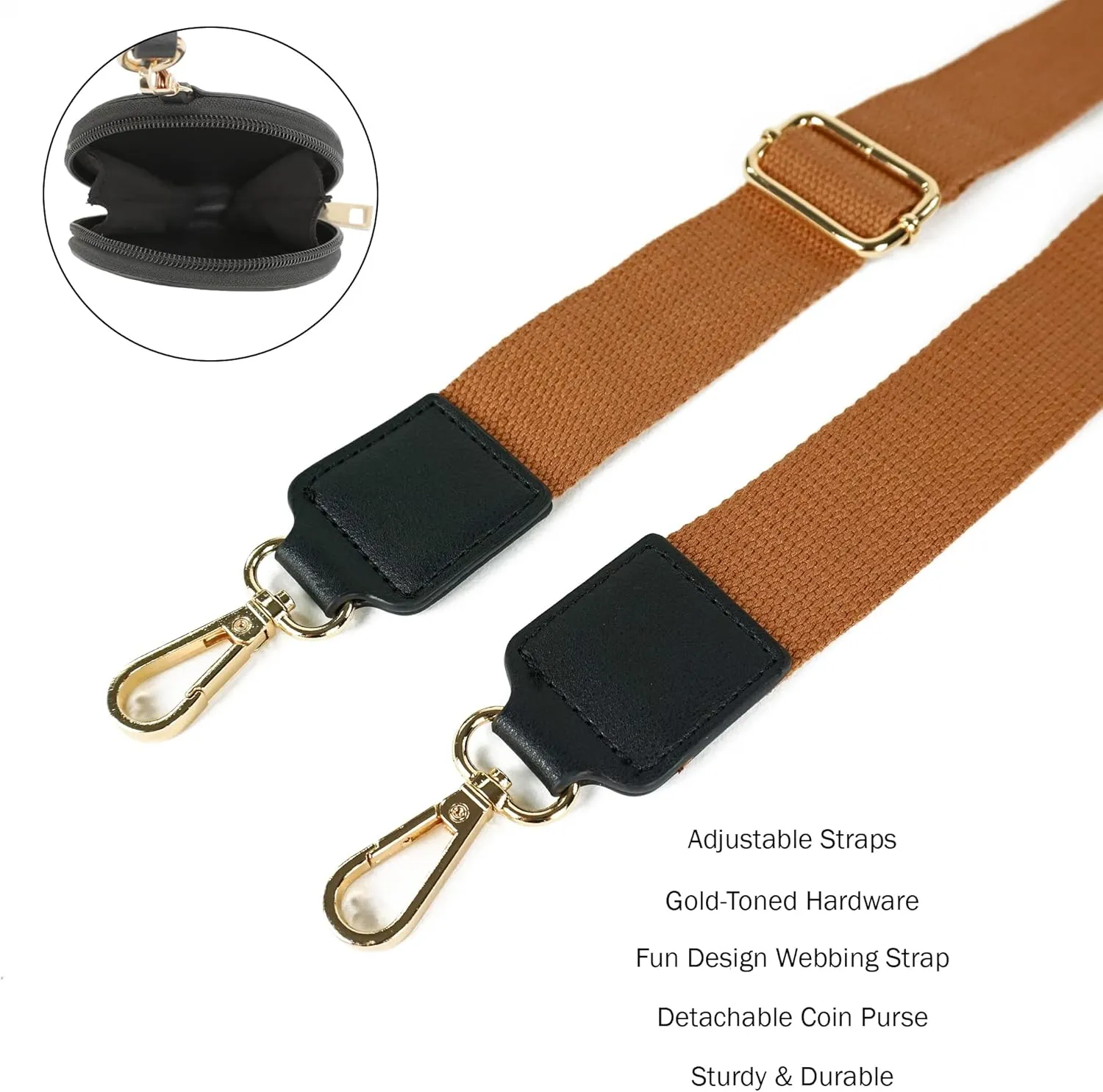 EVVE Wide Replacement Straps for Handbags with Coin Purse - For Over Shoulder Crossbody Bag, Guitar Style, Adjustable Length
