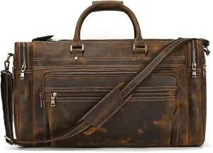 Exlarge Mens Leather Weekend Bag Leather Travel Duffle Large Vintage Cowhide Zipper Bag Luggage Tote Bag