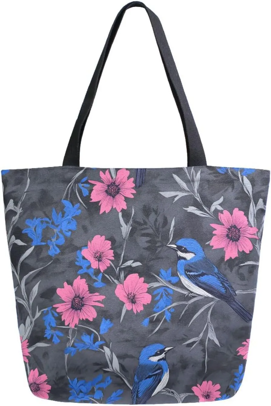 Extra Large Shoulder Tote Bag for Beach Travel Weekender Gym Cornflower Sparrow Pattern Blue Reusable Grocery Canvas Shopping Bag