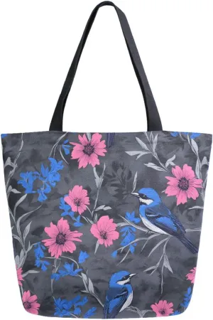 Extra Large Shoulder Tote Bag for Beach Travel Weekender Gym Cornflower Sparrow Pattern Blue Reusable Grocery Canvas Shopping Bag