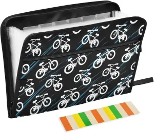 Extreme Mountain Bikes Expanding File Folder Two-Wheeled Bicycles 13 Pockets Accordion File Organizer with Labels File Folder Zipper Closure A4 Letter Size Document Organizer Bag