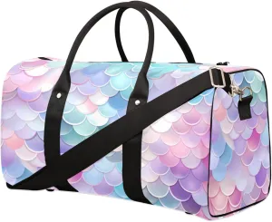Fantasy Mermaid Scales Travel Duffel Bag for Women Men, Colorful Fish Scale Sport Tote Gym Bag Foldable Weekender Overnight Bag Waterproof Carry On Luggage Bag