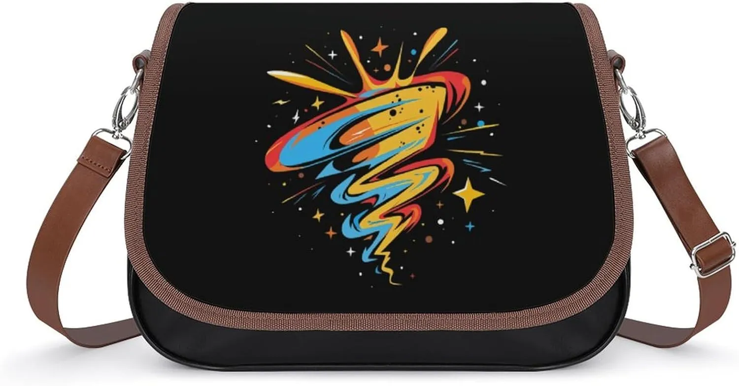 Fantasy Tornado Psychedelic Leather Crossbody Bags for Women Travel Shoulder Backpack Messenger Bag Adjustable Shoulder Strap