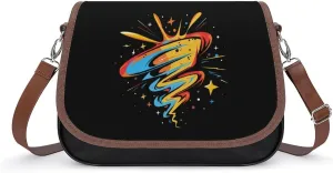 Fantasy Tornado Psychedelic Leather Crossbody Bags for Women Travel Shoulder Backpack Messenger Bag Adjustable Shoulder Strap