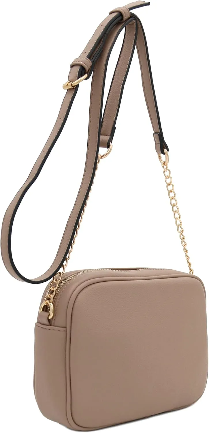 FashionPuzzle Chevron Quilted Crossbody Camera Bag with Chain Strap and Tassel