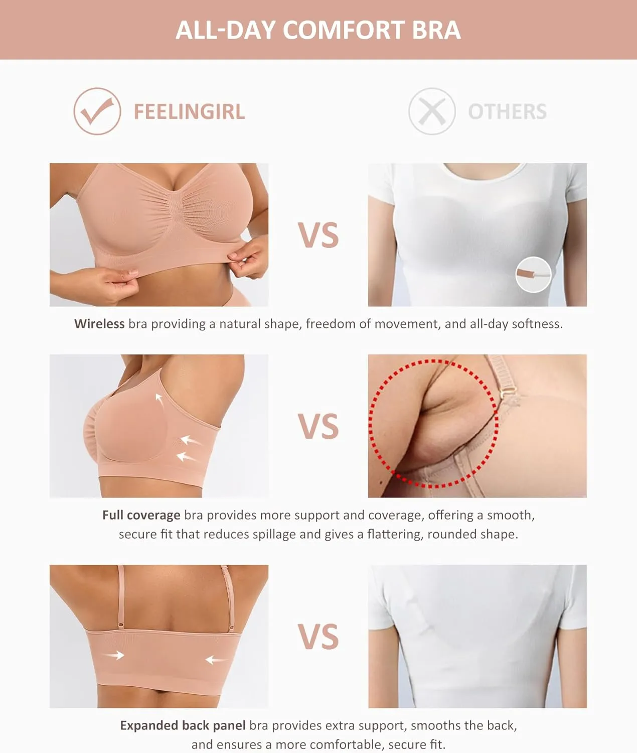 FeelinGirl Bralettes for Women with Support Comfortable Bras No Underwire Seamless Everyday Bras