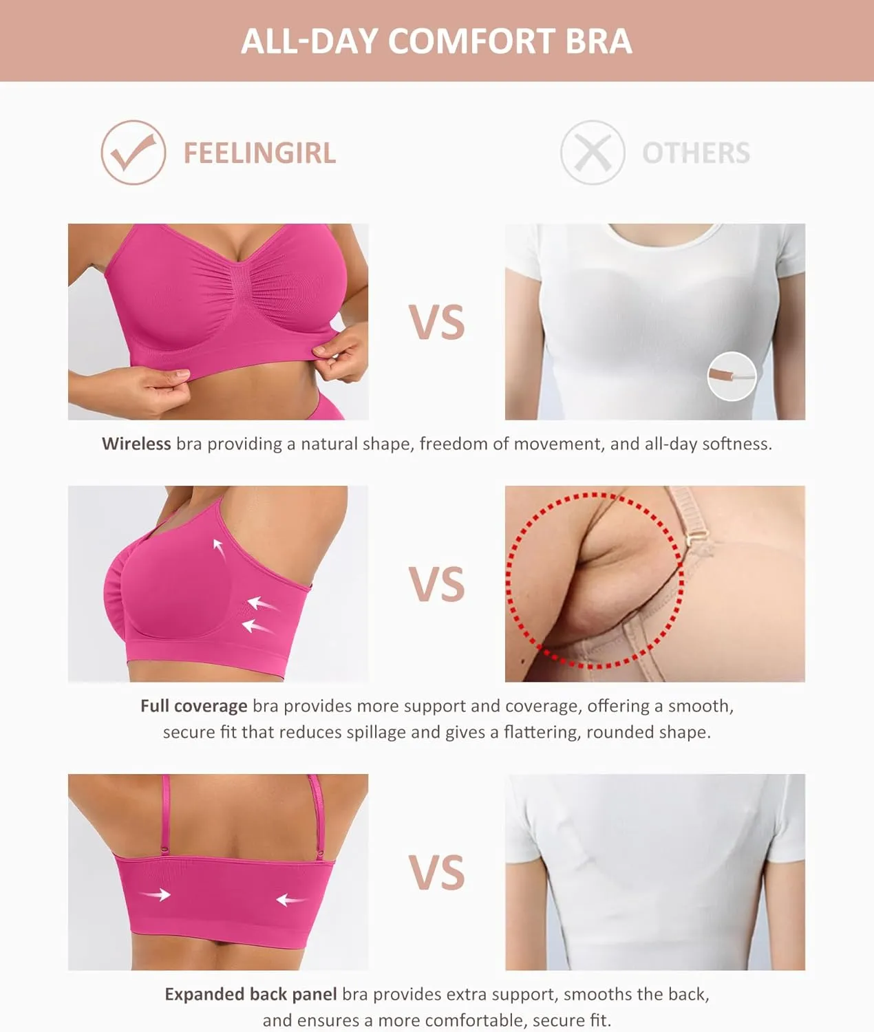 FeelinGirl Bralettes for Women with Support Comfortable Bras No Underwire Seamless Everyday Bras